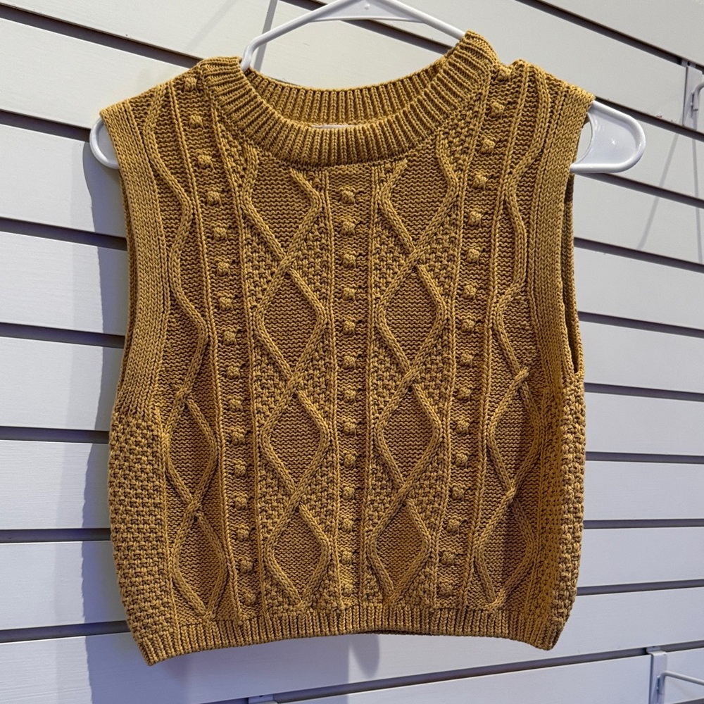 Double Zero Mustard Cable Knit Crop Sweater Vest